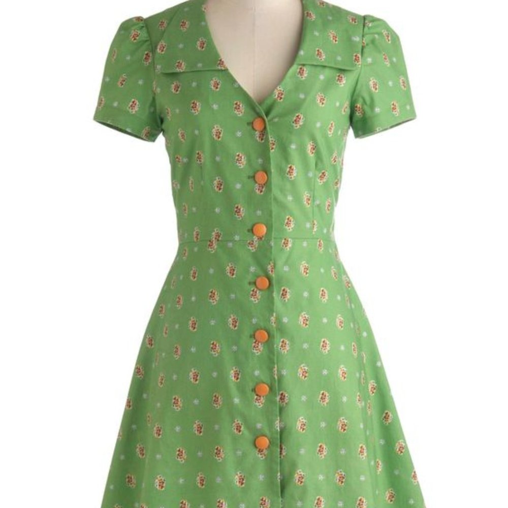 1X - Modcloth Green Bouquet Floral Field Dress